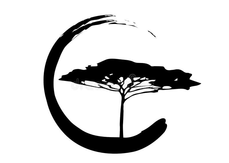 African tropical tree logo icon, acacia tree Savannah silhouette , green nature safari ecology concept, biological concept nature
