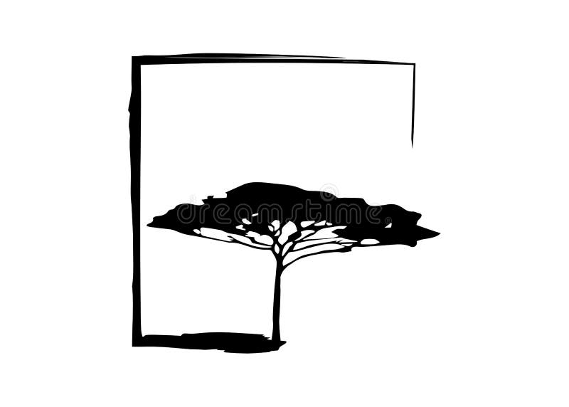African tropical tree logo icon black and white color, acacia tree silhouette, green nature safari ecology concept vector isolated stock illustration African tropical tree logo icon black and white color, acacia tree silhouette, green nature safari ecology concept vector isolated stock illustration