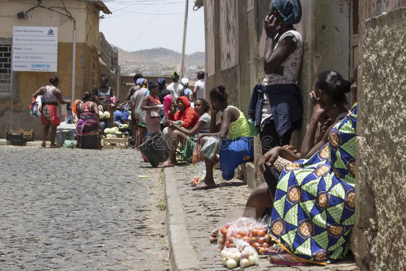 African women street vendors at a market in Praia. royalty free stock images African women street vendors at a market in Praia. royalty free stock images