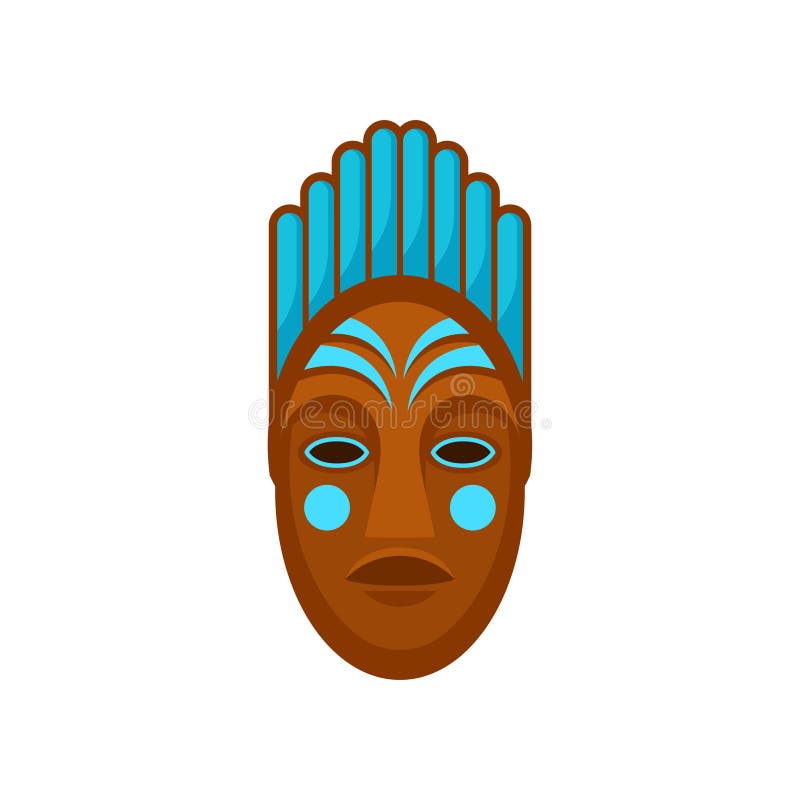 Africano o máscara polinesia pintada con color azul Símbolo étnico de la gente del vudú Vector plano para la bandera o el cartel