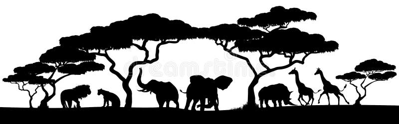 Africano Safari Animal Landscape Scene de la silueta