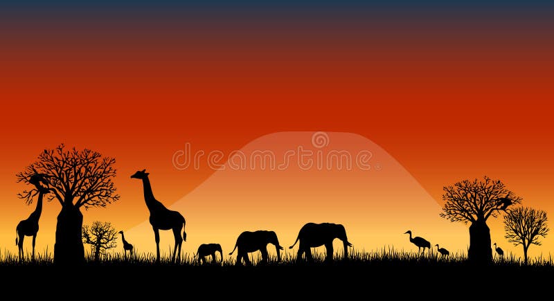 Afrika-Savannelandschaftsvektor lizenzfreie abbildung Afrika-Savannelandschaftsvektor lizenzfreie abbildung