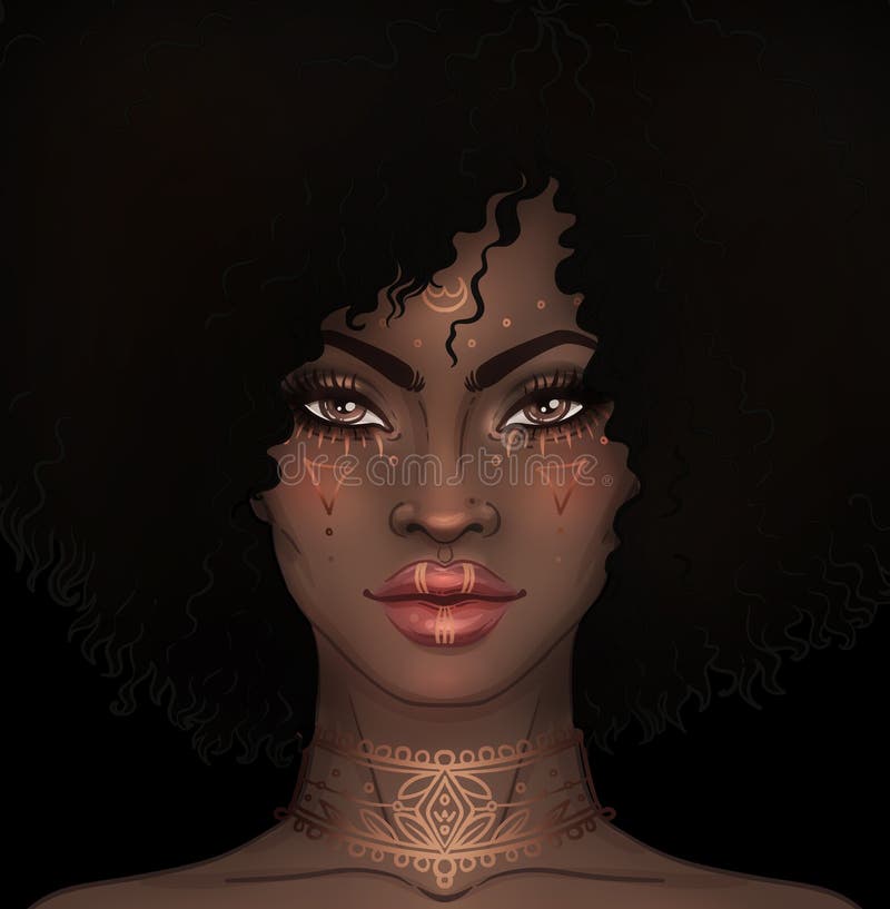 Afrikaans Amerikaans mooi meisje Roosterillustratie van Zwarte