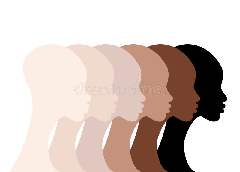 Afrikaanse vrouwen schrijven silhouettes in voor huidkleuren. zwarte vrouwen hebben een andere toon aan de huid. portret van de sc