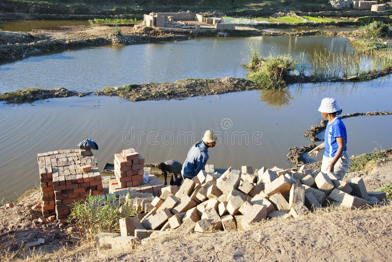 Afrikaner som hårt arbetar i brickyard