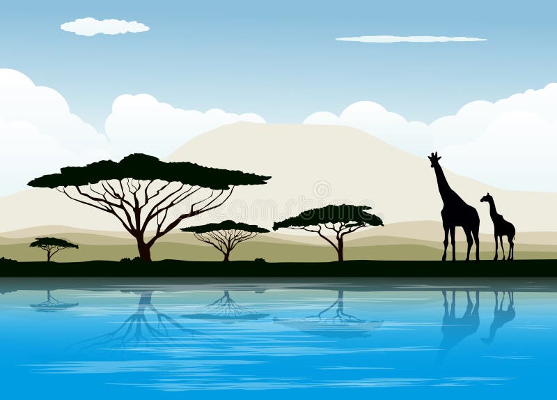 afrikanische savanne eine abendlandschaft vektor abbildung
