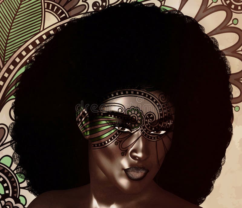 Afrikansk amerikanmodeskönhet, moderiktig afro- hårstil royaltyfri illustrationer Afrikansk amerikanmodeskönhet, moderiktig afro- hårstil royaltyfri illustrationer