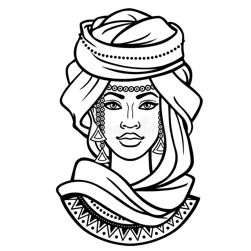 Afrikansk sk? nhet: animeringst? ende av den h? rliga svarta kvinnan i en turban stock illustrationer