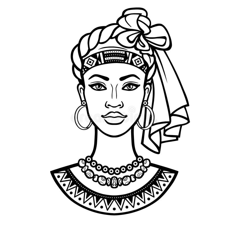 Afrikansk sk? nhet: animeringst? ende av den h? rliga svarta kvinnan i en turban stock illustrationer