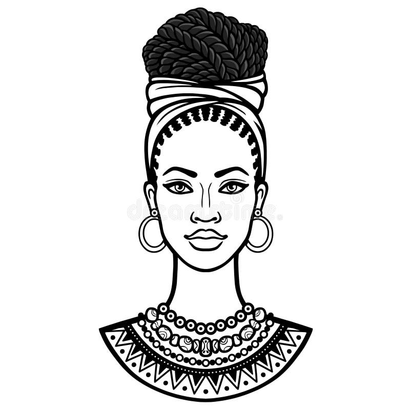 Afrikansk sk? nhet: animeringst? ende av den h? rliga svarta kvinnan i en turban royaltyfri illustrationer