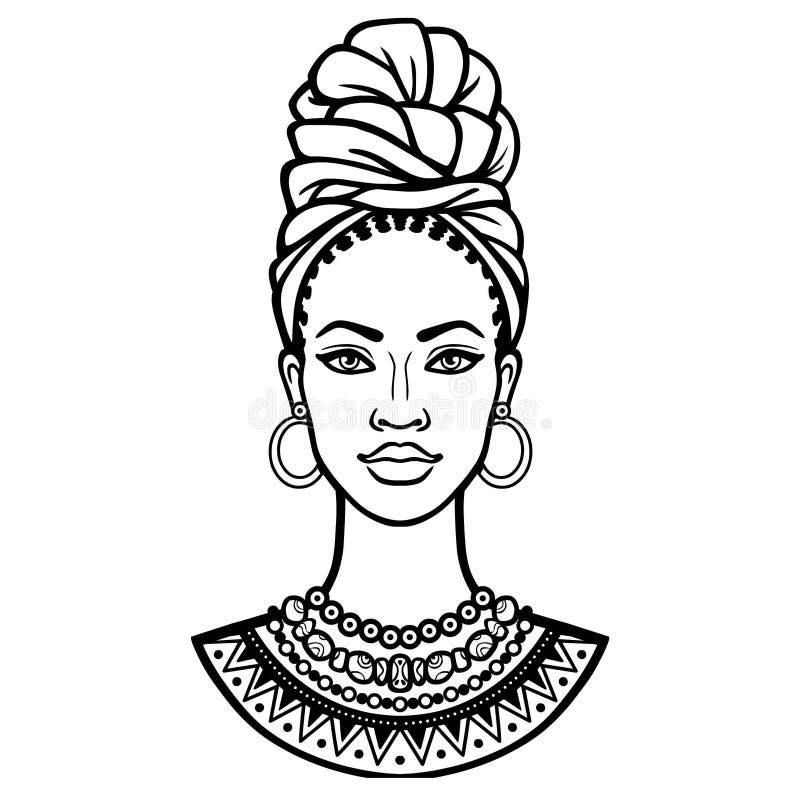 Afrikansk sk? nhet: animeringst? ende av den h? rliga svarta kvinnan i en turban vektor illustrationer