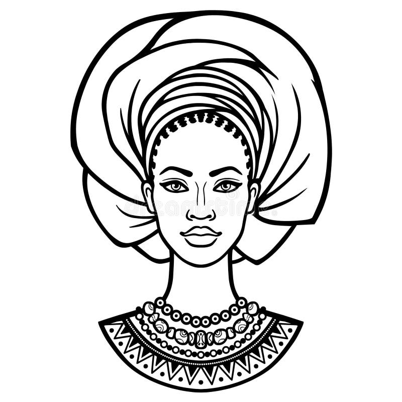 Afrikansk sk? nhet: animeringst? ende av den h? rliga svarta kvinnan i en turban vektor illustrationer