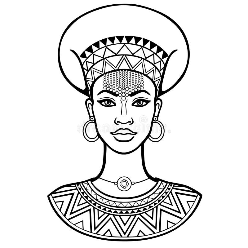 Afrikansk sk? nhet: animeringst? ende av den h? rliga svarta kvinnan i forntida kl? der och smycken stock illustrationer