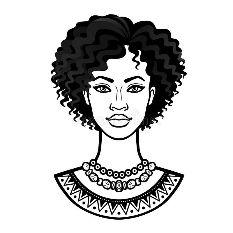 Afrikansk skönhet: animeringstående av den härliga svarta kvinnan i ett lockigt hår royaltyfri illustrationer