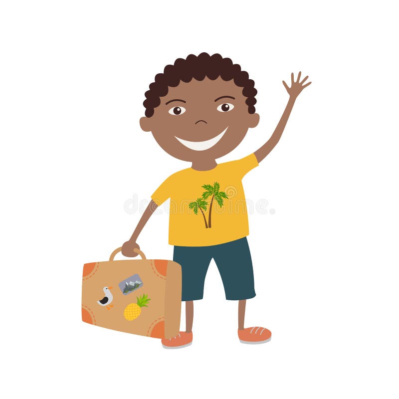 Afro American Boy with a Suitcase, Illustration Stock Illustration