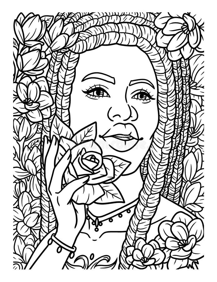 Afro American Girl with Wine Adult Coloring Page Stock Vector ...