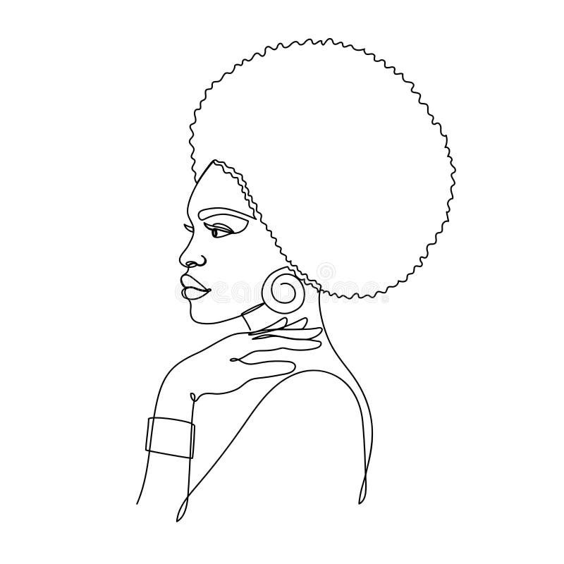 Abstract Portrait African American Woman Continuous One Line Drawing ...