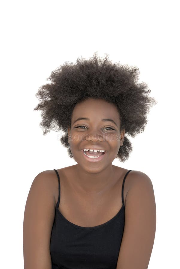 Afro girl laughing out loud, thirteen years old, isolated royalty free stock image Afro girl laughing out loud, thirteen years old, isolated royalty free stock image