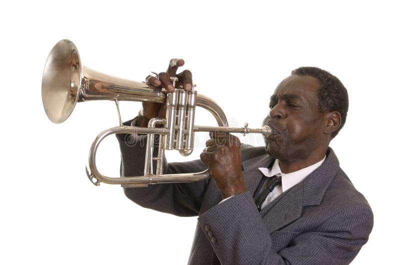Afroamericano Jazz Musician Con Flugelhorn Foto de archivo Imagen de
