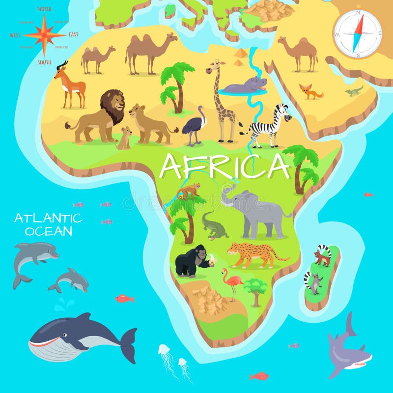 Afryka stałego lądu kreskówki mapa z fauna gatunkami royalty ilustracja Afryka stałego lądu kreskówki mapa z fauna gatunkami royalty ilustracja