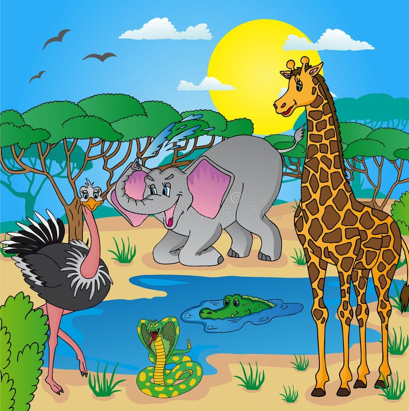 Afrykanina krajobraz z zwierzętami ilustracja wektor Afrykanina krajobraz z zwierzętami ilustracja wektor