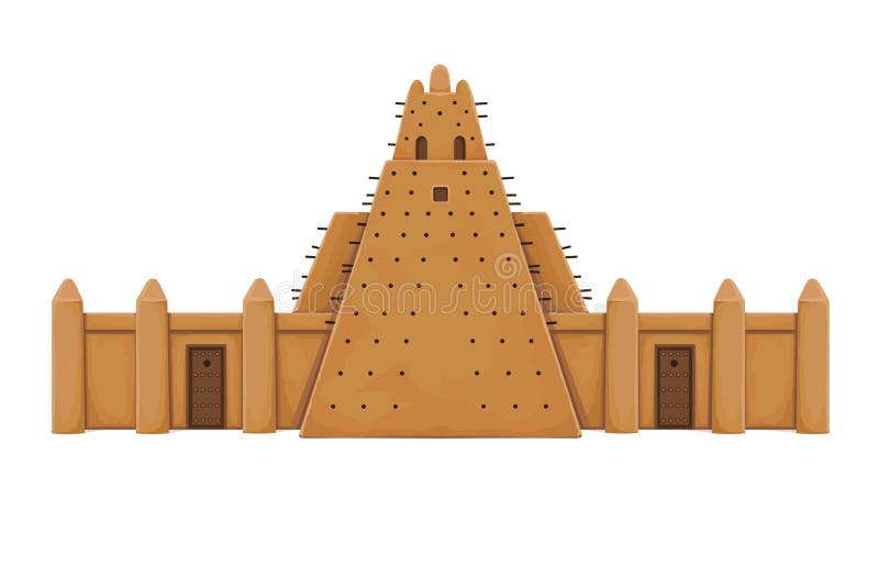 African architecture. The ancient building from clay. Temple, mosque, tower. Color drawing. Vector illustration isolated on a white background. African architecture. The ancient building from clay. Temple, mosque, tower. Color drawing. Vector illustration isolated on a white background.