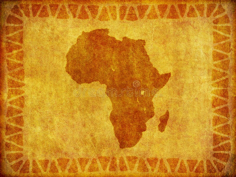 A background design of the continent of Africa imprinted on a piece of aged material. A background design of the continent of Africa imprinted on a piece of aged material.