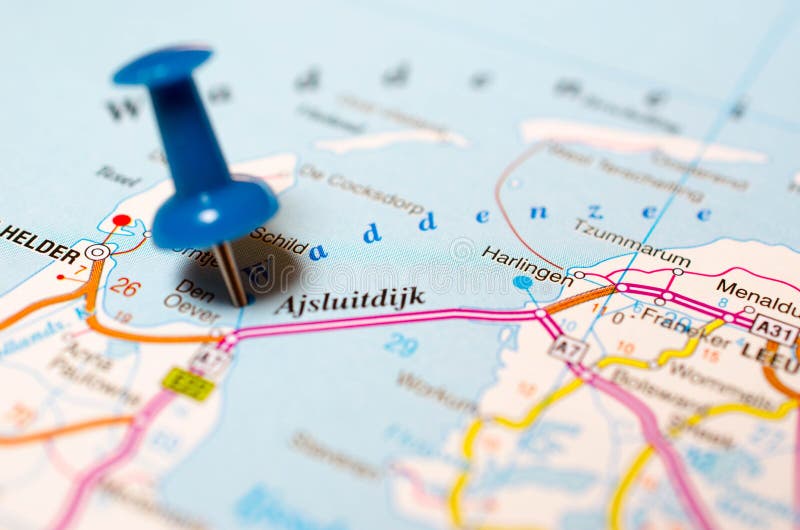 Afsluitdijk no mapa imagem de stock royalty free Afsluitdijk no mapa imagem de stock royalty free