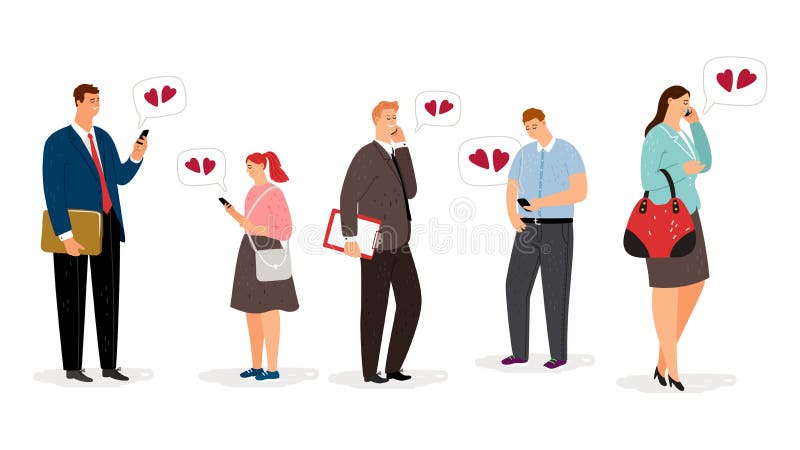 Afstandsliefhebbers met smartphones vector illustratie Afstandsliefhebbers met smartphones vector illustratie