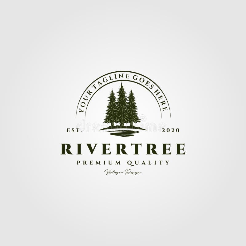 river pine tree vintage logo vector illustration design. river pine tree vintage logo vector illustration design.