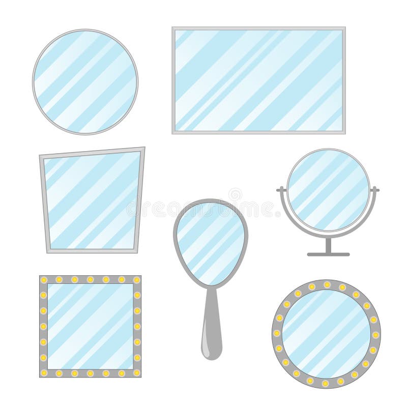 Afzonderlijke spiegelset Binnendecoratie in frame-, cirkel- en ovale vorm Vectorelement van het meubilair van de rechthoek Blanco stock illustratie Afzonderlijke spiegelset Binnendecoratie in frame-, cirkel- en ovale vorm Vectorelement van het meubilair van de rechthoek Blanco stock illustratie