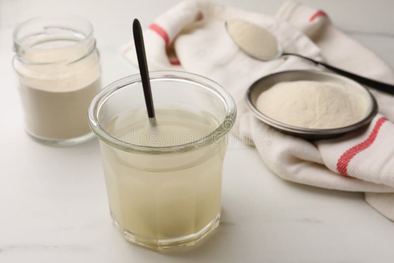 Agaragar Jelly and Powder on White Marble Table Stock Image Image of