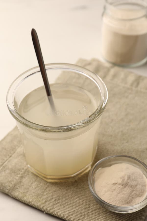 Agaragar Jelly and Powder on White Table, Closeup Stock Image Image