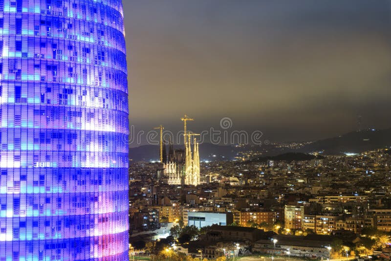 Agbar Tower and Sagrada Familia Cathedral, landmarks of Barcelona, Spain. Agbar Tower and Sagrada Familia Cathedral, landmarks of Barcelona, Spain