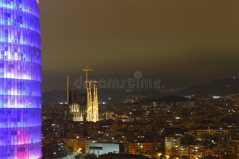 Agbar Tower and Sagrada Familia Cathedral, landmarks of Barcelona, Spain. Agbar Tower and Sagrada Familia Cathedral, landmarks of Barcelona, Spain