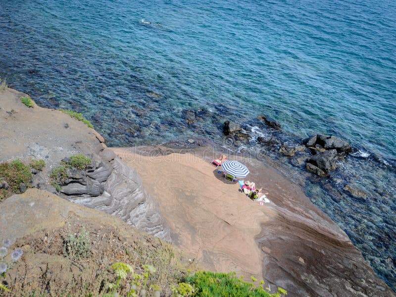 Agde Cape`s rocky coastline landscape.