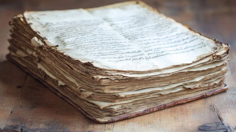 Aged Brown Antique Book on Wooden Table stock illustration