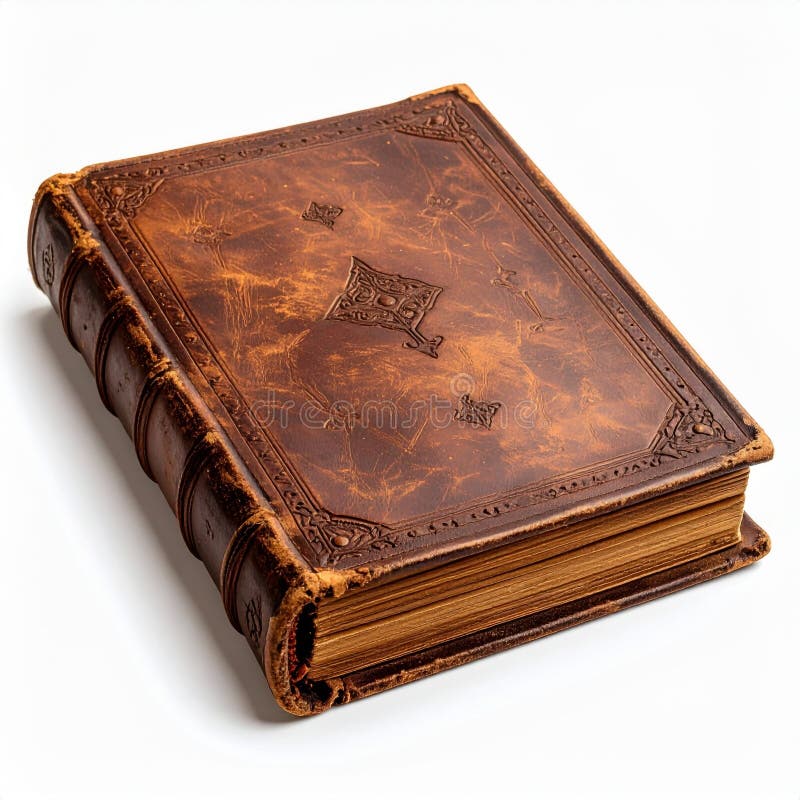 Aged Brown Leather Antique Book on White Background vector illustration