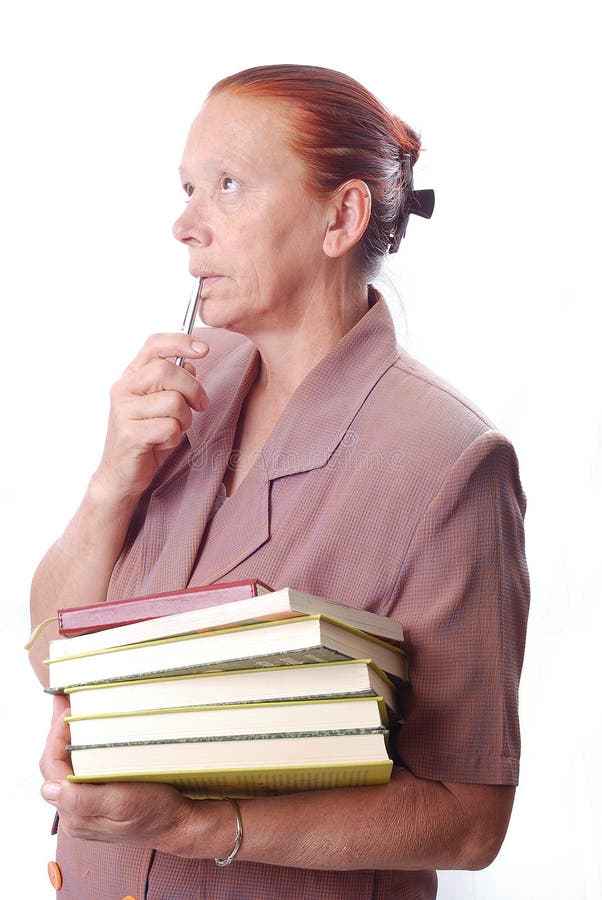 Aged female student with books