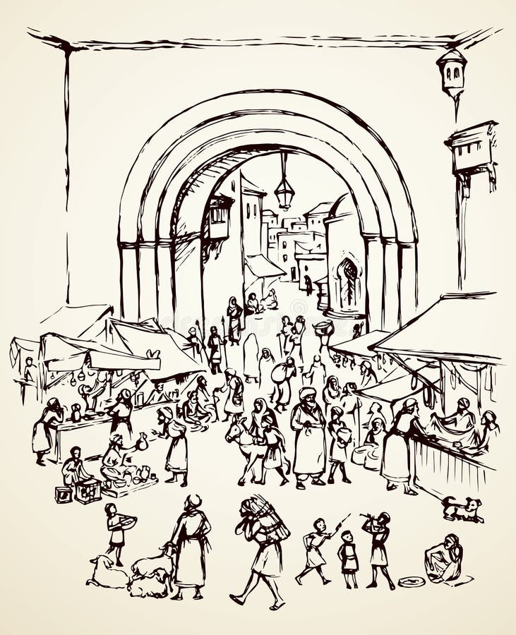 medieval marketplace drawing