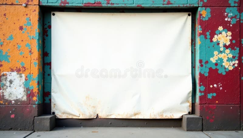 Aged white poster, crumpled texture, urban backdrop, stock, art stock illustration