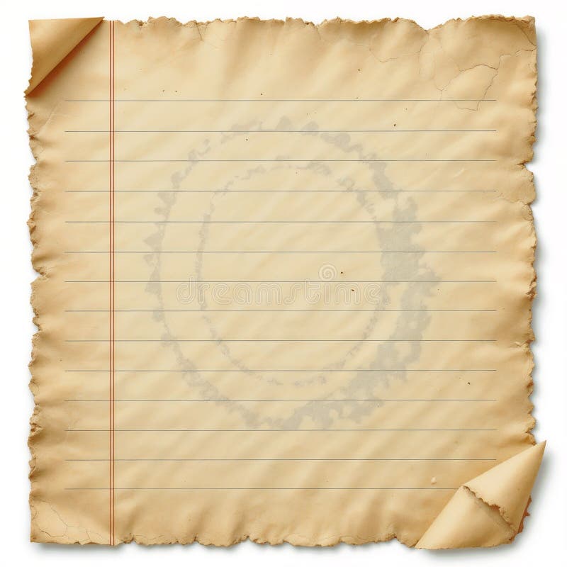 Aged Yellowed Paper with Burn Marks and Coffee Stain royalty free illustration