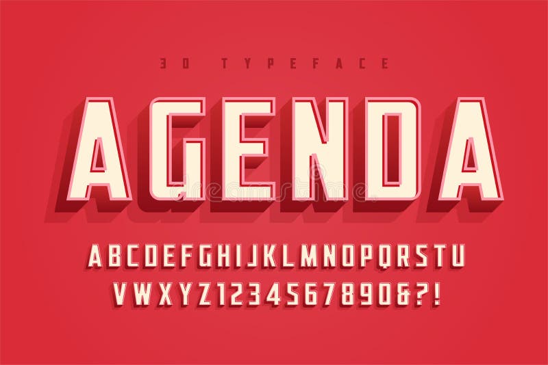Agenda display font design, alphabet, typeface, letters and numb