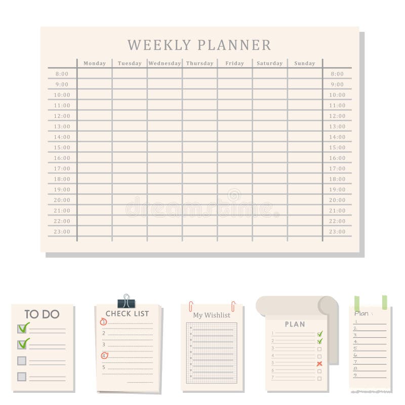 Agenda list vector business paper clipboard in flat style self-adhesive checklist notes schedule calendar planner royalty free illustration