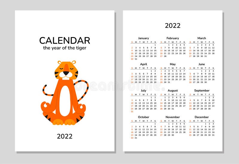 Agenda Planner Format A4 Pour 2022 Avec Un Tigre Mignon. Symbole