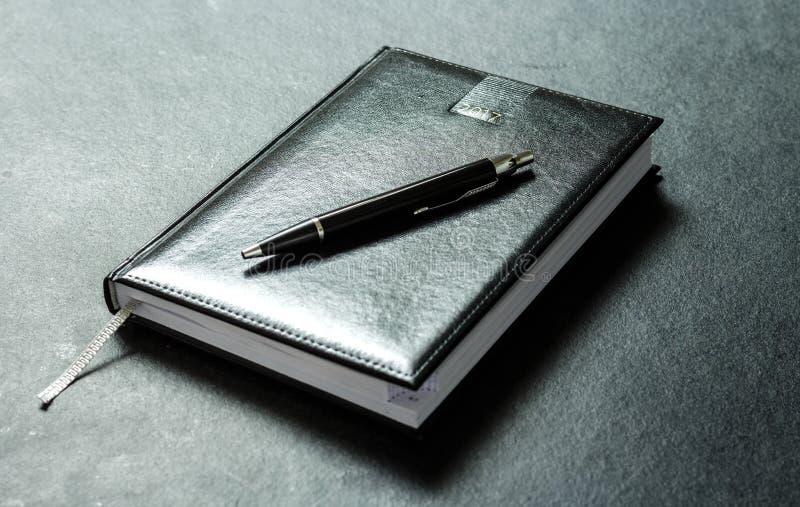 Agenda Planning Diary Leather with Pen Stock Image Image of numbers