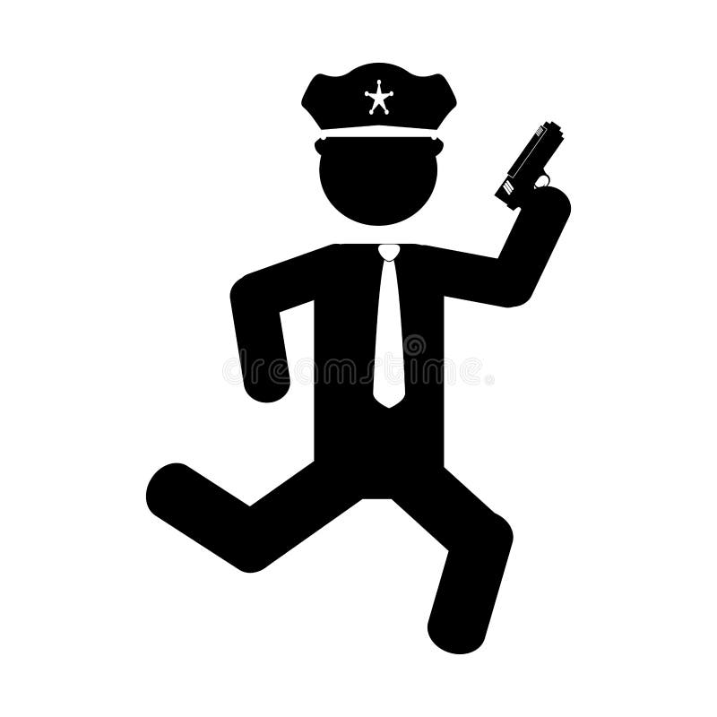 Agent de police fonctionnant avec le caractère d'avatar d'arme à feu illustration stock Agent de police fonctionnant avec le caractère d'avatar d'arme à feu illustration stock
