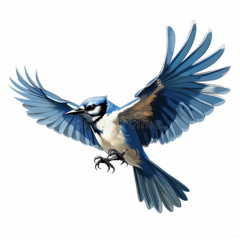 Aggressive Digital Illustration of Blue Jay in Flight Stock