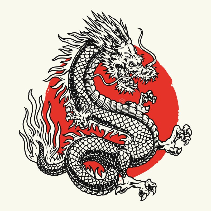 Aggressive Japanese Fantasy Dragon Concept Stock Vector - Illustration