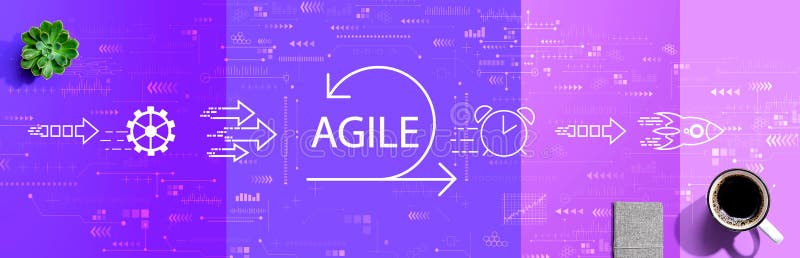 Agile-koncept med kaffe och bärbar dator fotografering för bildbyråer